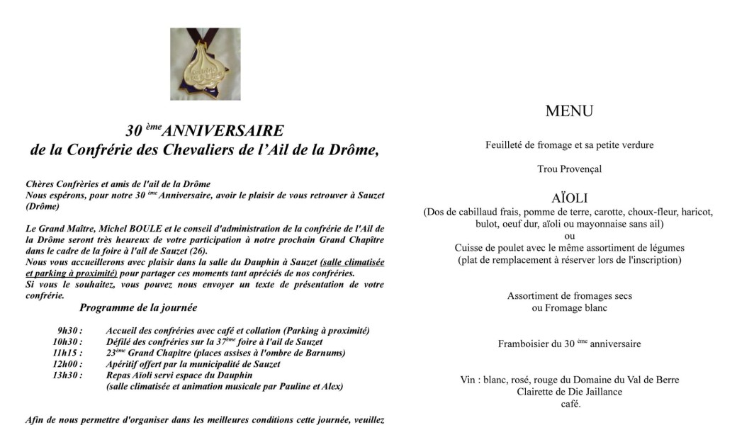 30° Anniversaire Confrérie des Chevaliers de l'Ail de la Drôme