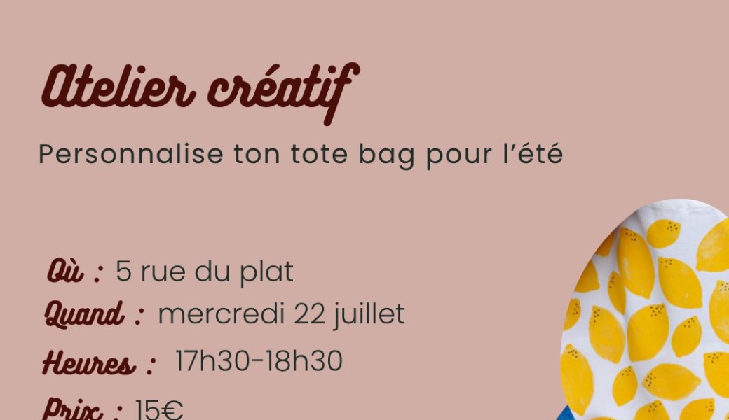 Atelier créatif, customisation tote bag