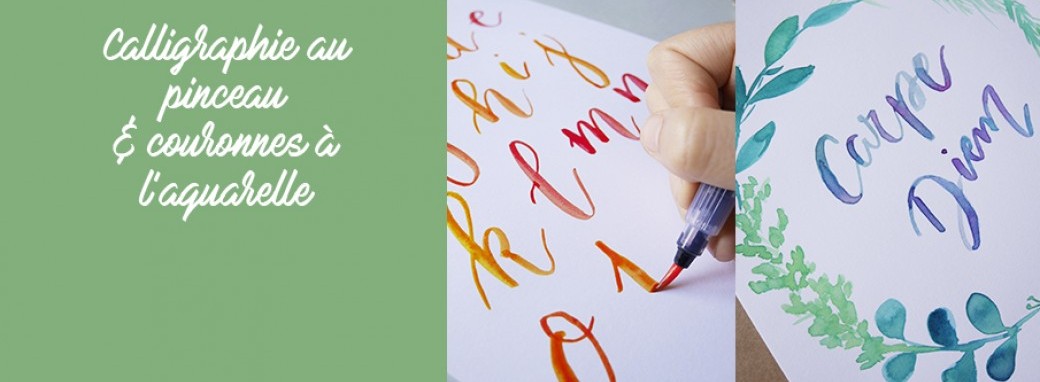Atelier du soir / Calligraphie au pinceau et couronnes de Noël à l'aquarelle