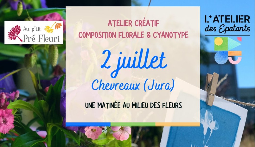 Atelier créatif au milieu des fleurs : composition florale et cyanotype à Chevreaux (39)
