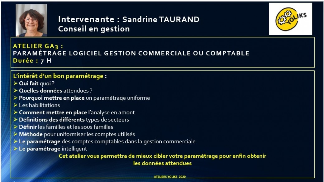 GA3 - Paramétrage logiciel gestion commerciale ou comptable