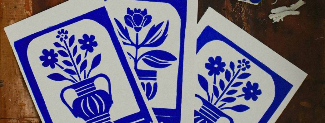 Atelier Linogravure "Fleurs bleues" PARIS