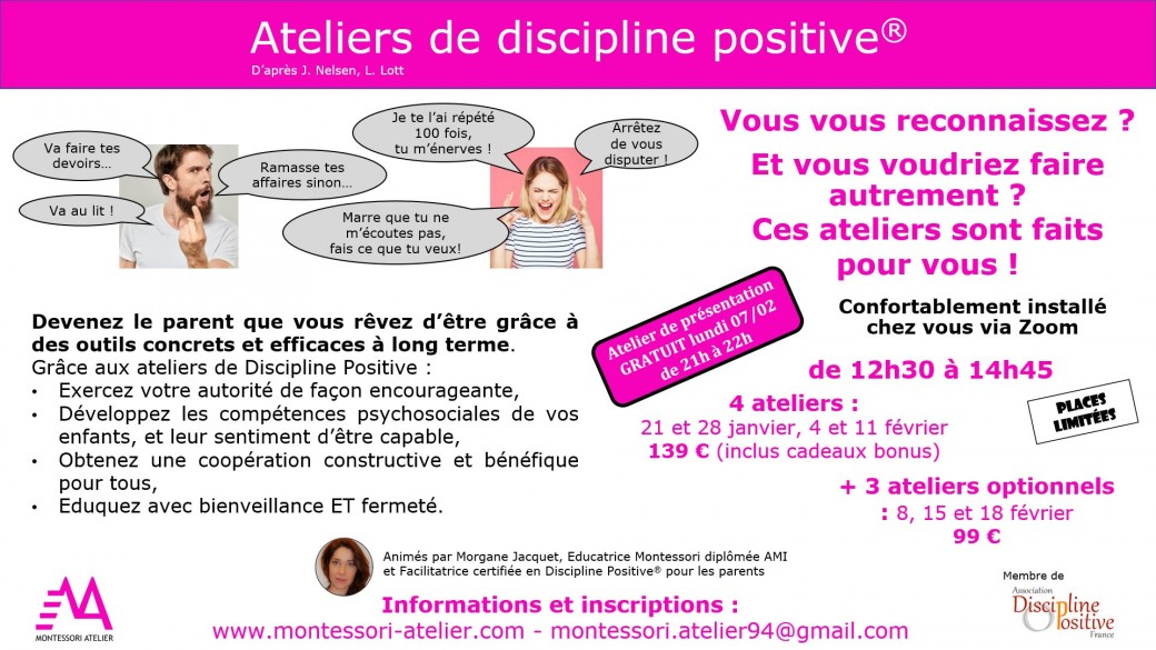 Ateliers Discipline Positive - 2nd partie - 3 ateliers en visio