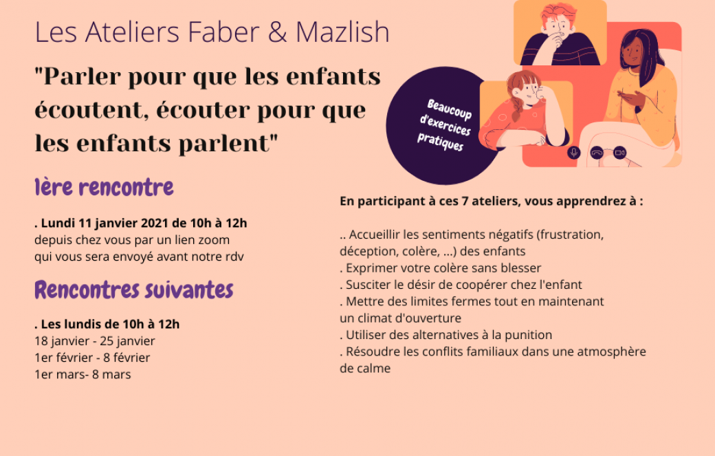 Ateliers Faber et Mazlish - communication bienveillante (en ligne)