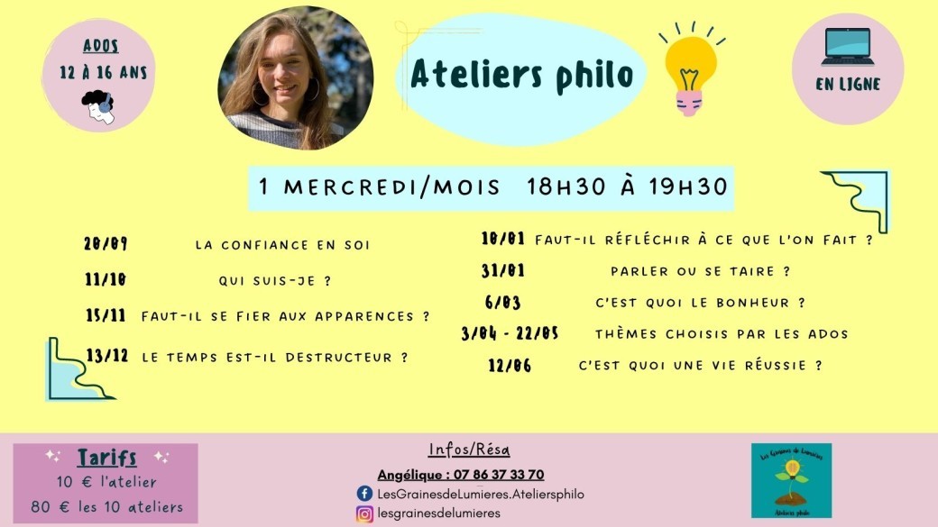 Ateliers philo en ligne adolescents 12 à 16 ans (mercredi)