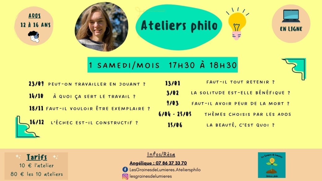 Ateliers philo en ligne adolescents 12 à 16 ans (samedi)