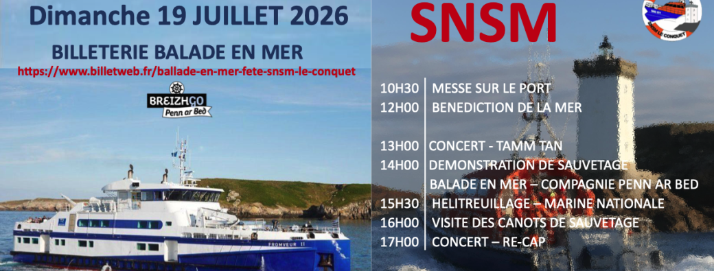 Billeterie Balade en Mer sur le Fromveur 2 - Fête de la SNSM - LE CONQUET
