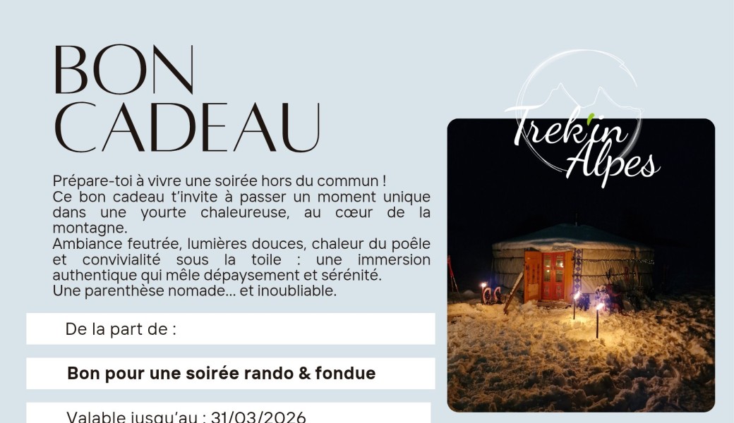 Bon cadeau rando & fondue à la Yourte 