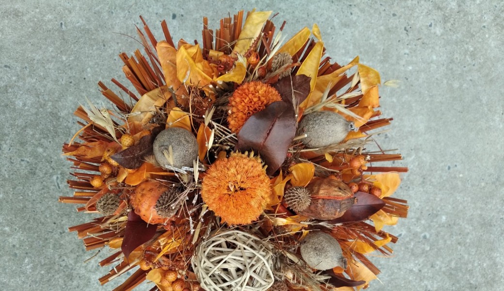 Bouquet  rond "Eté Indien" en fleurs séchées