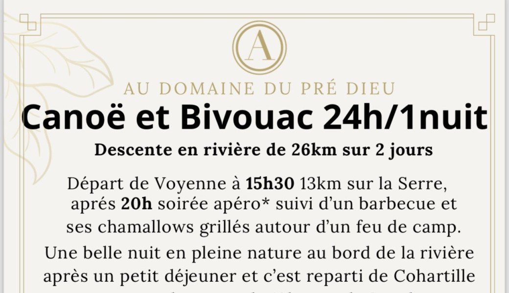 Canoë et bivouac 2jours/1 nuit AU DOMAINE DU PRÉ DIEU