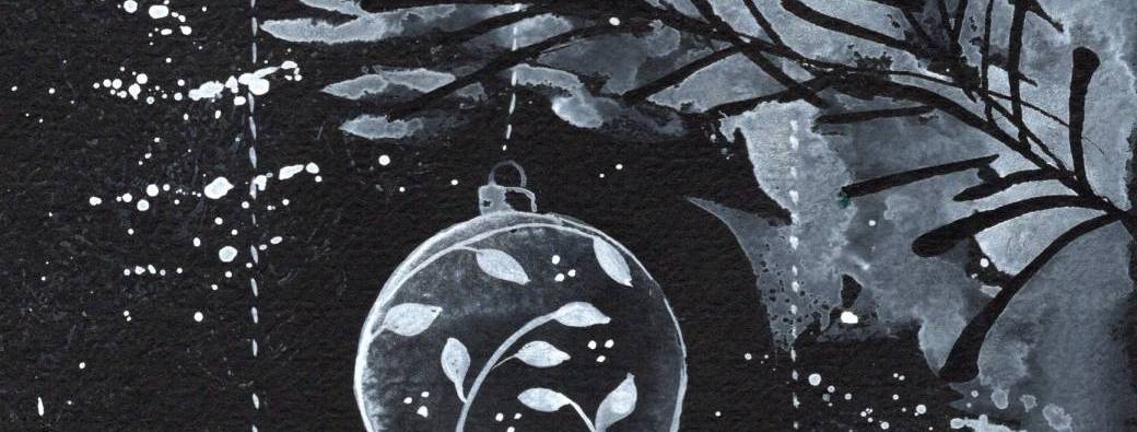 Aquarelle fond noir - Boules de Noël