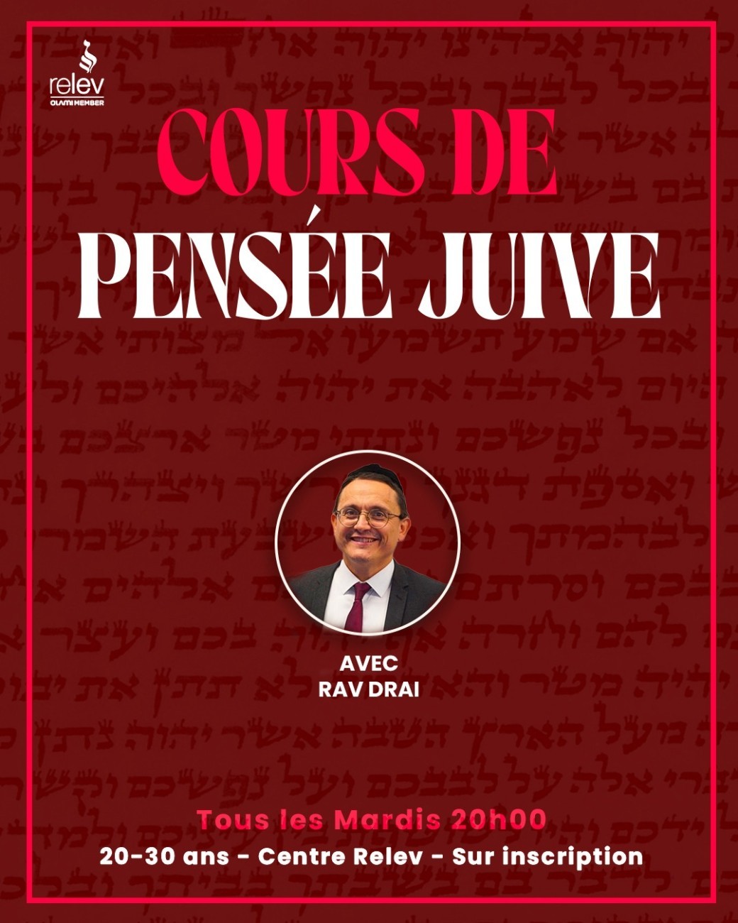 Tickets : Cours du mardi avec Rav Drai - Pensée juive - Billetweb