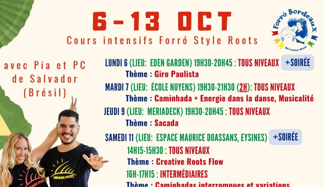 Cours intensifs Forro 6 au 13 Octobre avec Pia et PC