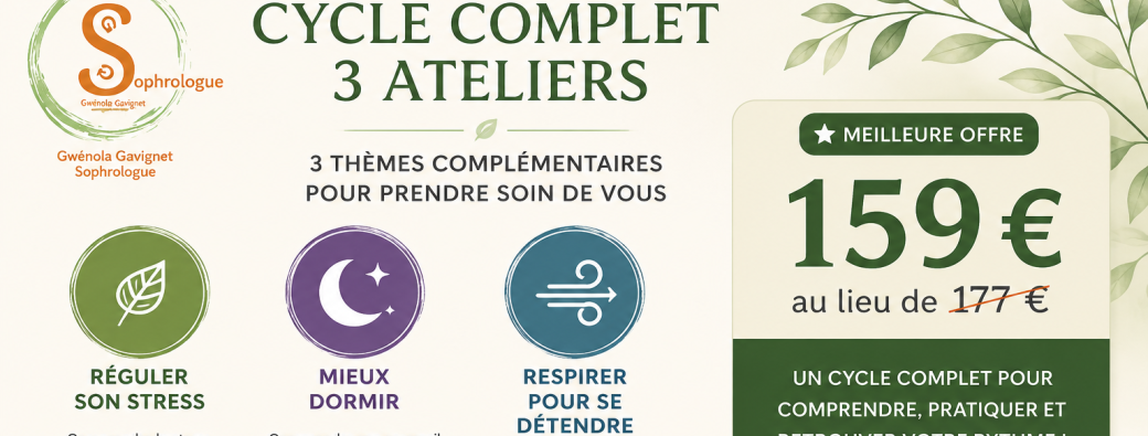 Cycle complet Après-midi Bien-être : 3 ateliers de Sophrologie (9 heures)