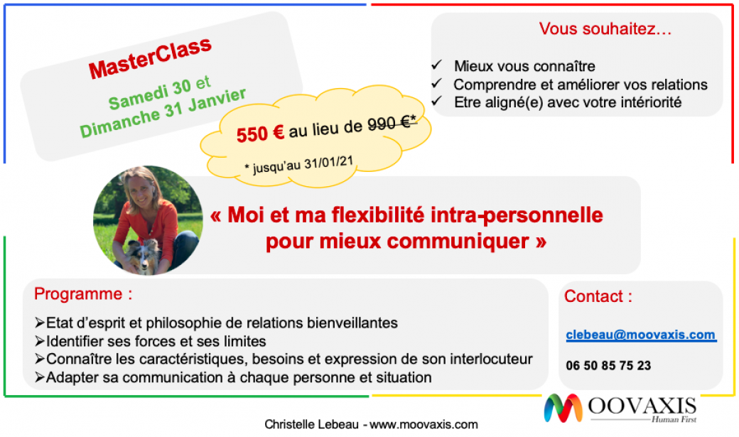 MASTERCLASS SEULE - DISC : Moi et ma flexibilité intra-personnelle pour mieux communiquer