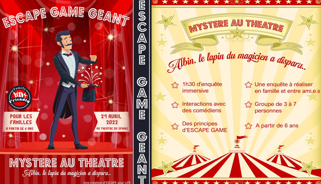 ESCAPE GAME GEANT - MYSTERE AU THEATRE   Albin, le lapin du magicien à disparu...