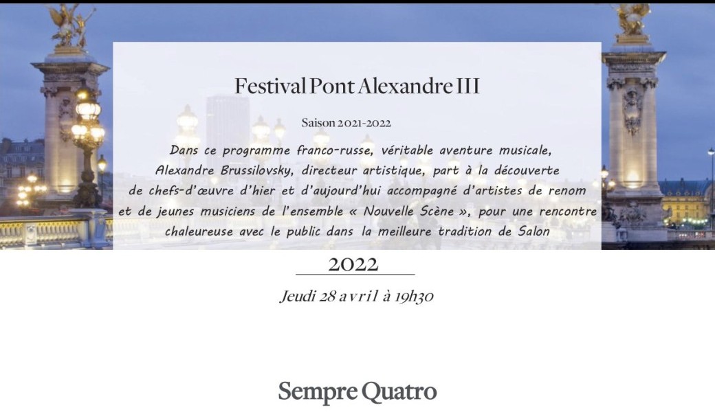 Festival Pont Alexandre III - Sempre Quatro par le Quatuor Tchalik