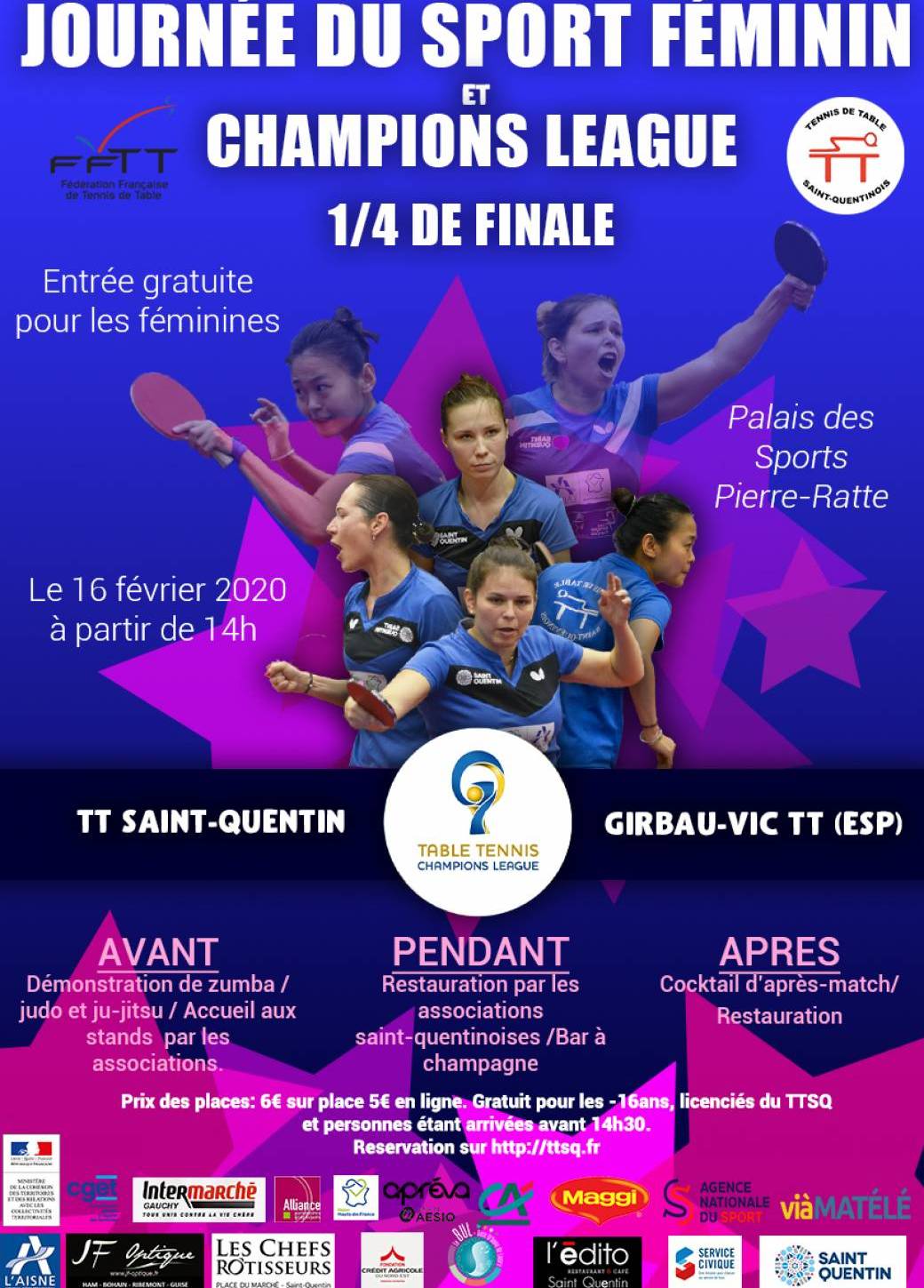 Tickets Journée du Sport Féminin & Champions League Tennis de Table