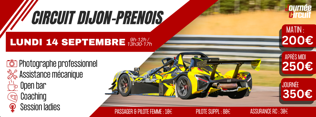 Journée Circuit Dijon Prenois lundi 14 septembre 2026