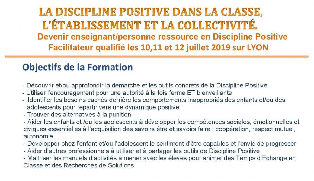 La Discipline Positive dans la Classe ,l'établissement et la Collectivité