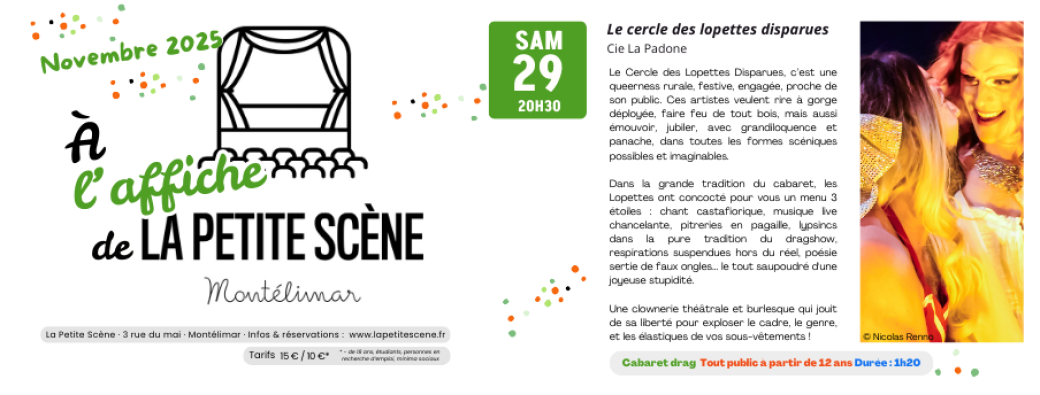 Le cercle des lopettes disparues / Sam. 29 nov. 2025 / La Petite Scène Montélimar
