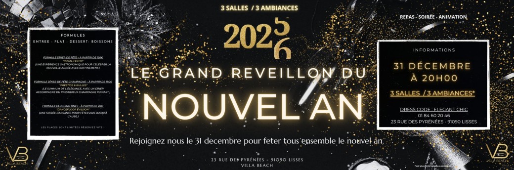 LE PLUS GRAND RÉVEILLON DU NOUVEL AN 2026 À LA VILLA BEACH