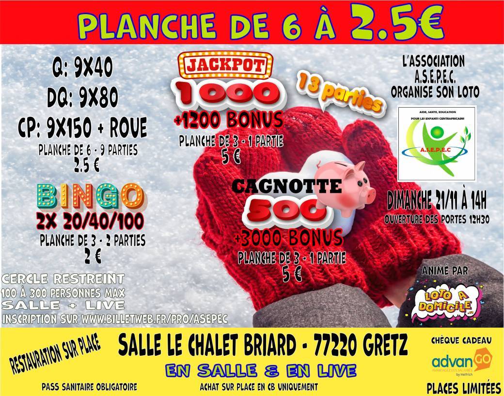 Loto du Dimanche 21 Novembre à 14h SALLE+LIVE