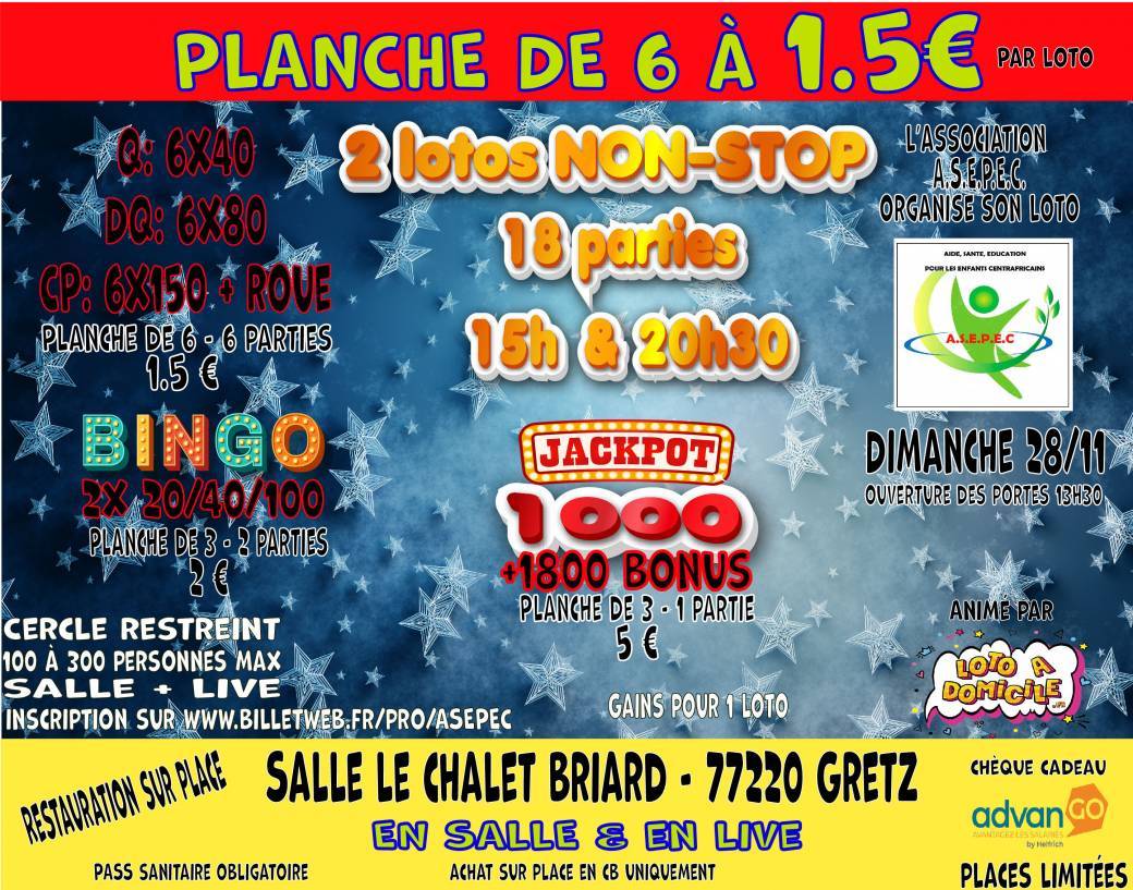 Loto du Dimanche 28 Novembre à 20h30 SALLE+LIVE 2e partie