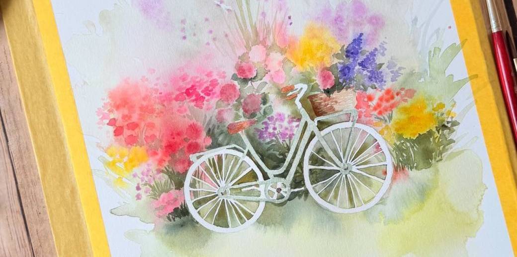 MAKE x L'EAU BLEUE | Aquarelle JARDIN D'ETE "A BICYCLETTE"- Niveau 2