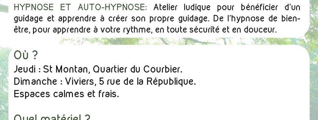 Méditation et hypnose été 2026 Ardèche