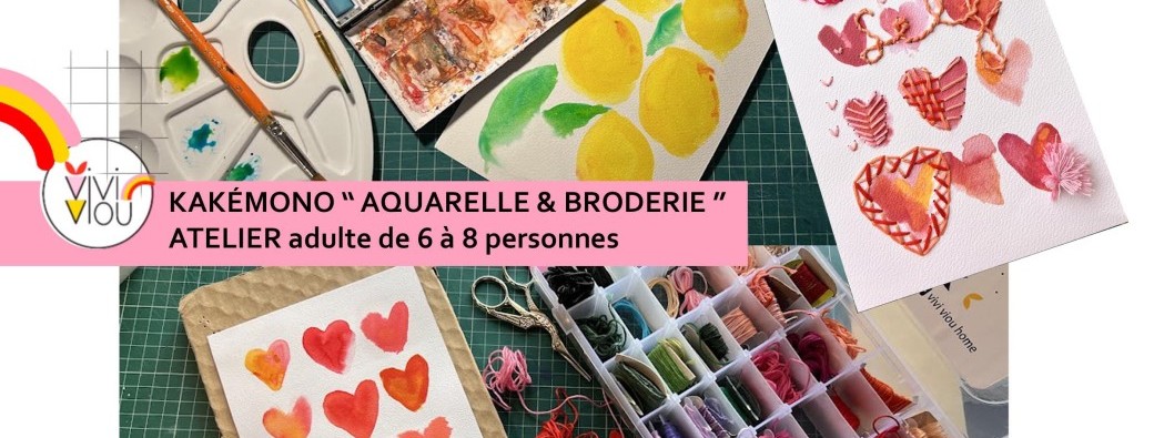 Mini Stage "Aquarelle et broderie"  création de kakémono 