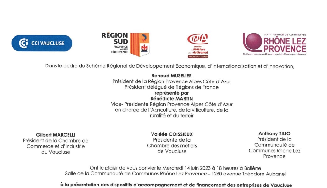 Réunion d'information Entreprises et Innovation - CCI de Vaucluse