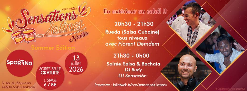 ☀☀☀ Sensations Latines #55 Summer Edition (en extérieur!) - Salsa & Bachata au Sporting Nante