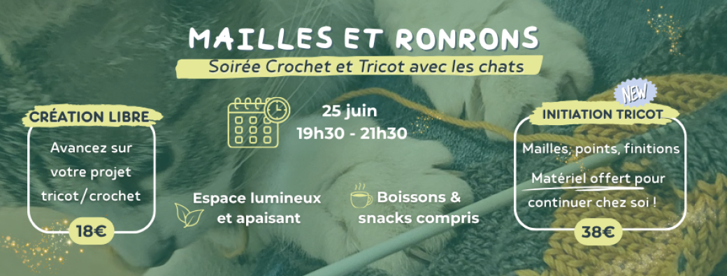 Soirée Crochet, Tricot et Chats - Initiation Tricot et session libre