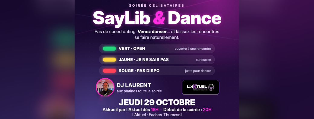 Soirée dansante célibataires à Faches-Thumesnil (Lille) : SayLib & Dance, jeudi 29 octobre 2026
