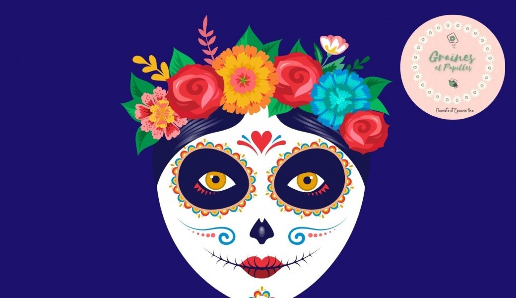 Special Halloween : Couronne de fleurs fraîche "Dia de la Muerte"