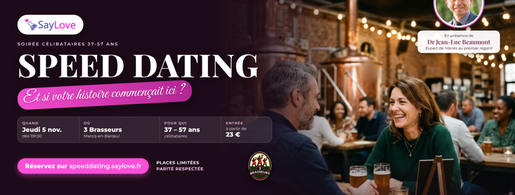 Speed dating 37-57 ans à Marcq-en-Barœul (Lille) : SayLove aux 3 Brasseurs, jeudi 5 novembre 2026