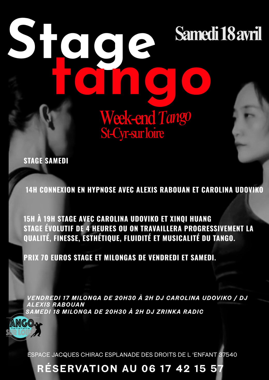 Stage Carolina Udoviko et Xinqi Huang - St-Cyr-Sur-Loire (37) -  17 et 18 avril 2026