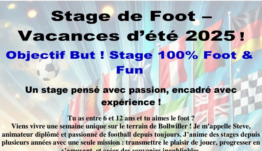 Stage de Football Jeunes - Été 2025 - Bollwiller 