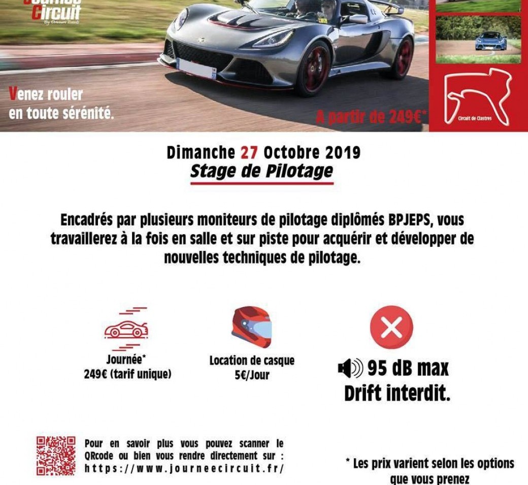 Journée circuit et stage de Pilotage le 27 Octobre sur le circuit de Clastres