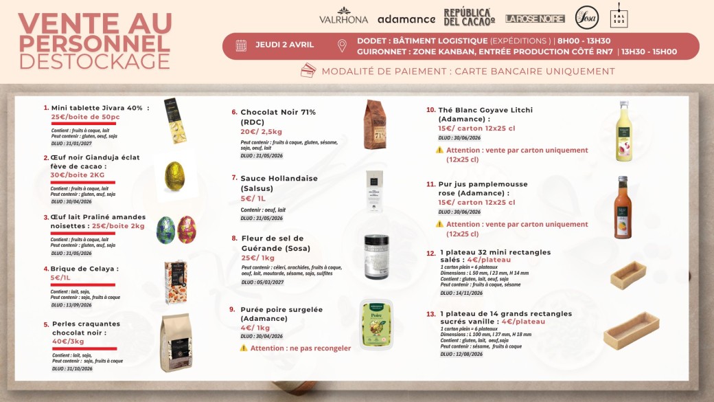 Vente au personnel DODET - Déstockage Jeudi 2 avril