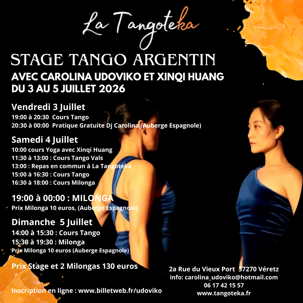 Weekend Tango Argentin | La Tangoteka | Avec Carolina Udoviko et Xinqi Huang | 3 au 5 Juillet 2026