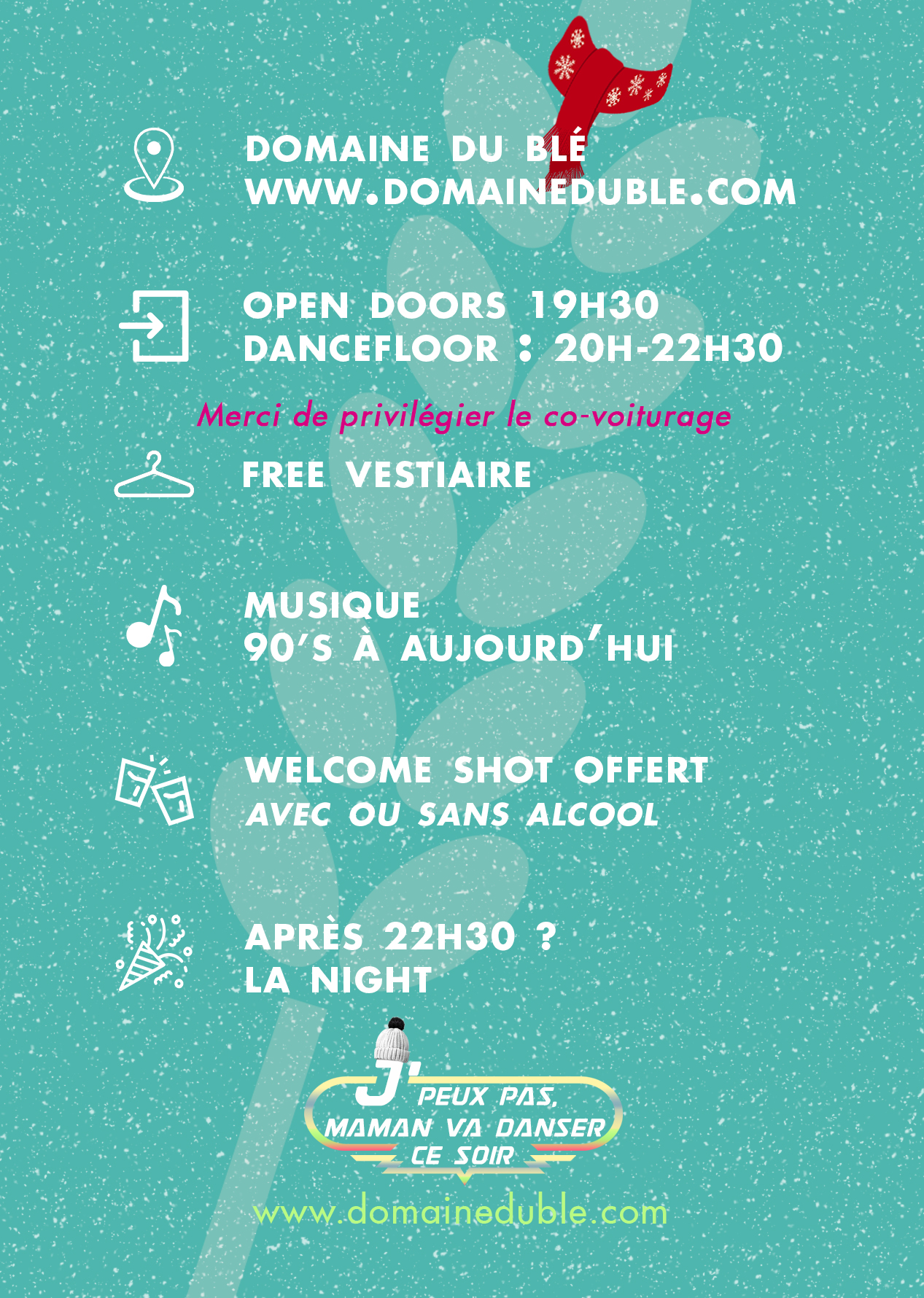 Fini d’attendre minuit pour faire la fête grâce à « J’peux pas, Maman va danser ce soir ». C’est l’occasion de se retrouver de 20h à 22h30 uniquement entre filles, Maman ou pas, pour faire la fête et d’envahir le dancefloor sur de la musique des 90’s à maintenant. Sans Papa et sans enfants, ce vendredi 19 septembre, on vient entre copines et pour décompresser. Réservé à toutes les Mamans et toutes les femmes . . .