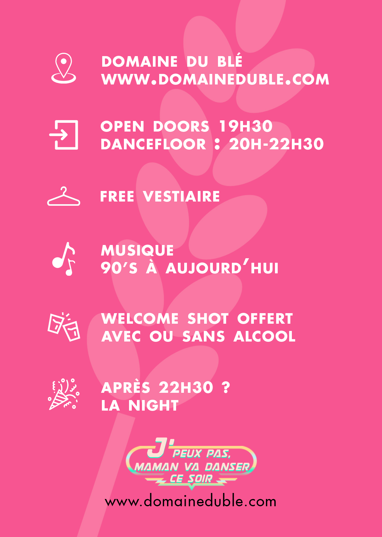 Fini d’attendre minuit pour faire la fête grâce à « J’peux pas, Maman va danser ce soir ». C’est l’occasion de se retrouver de 20h à 22h30 uniquement entre filles, Maman ou pas, pour faire la fête et d’envahir le dancefloor sur de la musique des 90’s à maintenant. Sans Papa et sans enfants, ce vendredi 19 septembre, on vient entre copines et pour décompresser. Réservé à toutes les Mamans et toutes les femmes . . .